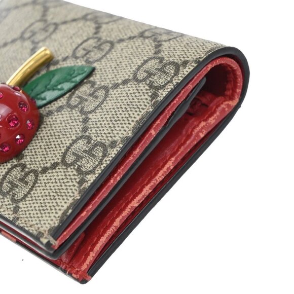 GUCCI Logo Cherry GG Pattern Compact Wallet Supreme Leather Brown 65EF797 - Picture 8 of 16